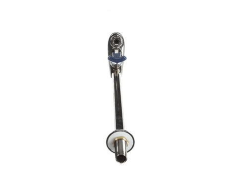12 Inch Deck Mount Pedestal Glass Filler With One Half Inch NPT Male Shank, front view showing adjustable flow outlet, dark blue arm