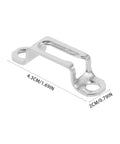 Heavy Duty Stainless Steel Furniture Fastener Kit With Invisible Three In One Connectors And Knockout Joint Screws For Straight Shots On Tight Cabinet Fixes Today, close-up of a stainless steel connector, dimensions noted.