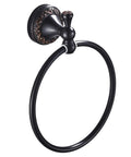 Oil Rubbed Bronze Round Towel Ring Wall Mounted With Flower Base Brass Towel Holder For Bathroom Accessories Screw In Mount