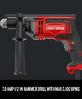 Beast Of A Half Inch Hammer Drill With A Seven Amp Motor Delivers Up To 3,100 RPM And 52,700 BPM, Keyed Chuck For Superior Bit Retention
