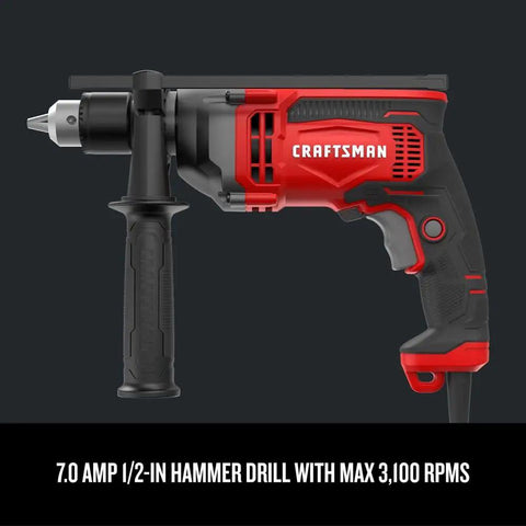 Beast Of A Half Inch Hammer Drill With A Seven Amp Motor Delivers Up To 3,100 RPM And 52,700 BPM, Keyed Chuck For Superior Bit Retention