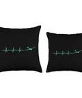 Airplane And Glider Lover Throw Pillow With Heartbeat EKG Design Rad Pilot Vibe For Aviation Fans Gift For Birthday Christmas Or Retirement Lounge Decor