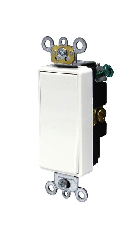 Decora Plus Rocker Single Pole AC Quiet Switch 15 Amp 120 To 277 Volt Commercial Grade Model 5691 2W White side view