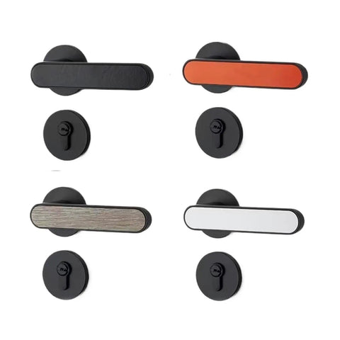 Quiet Bedroom Split Door Lock Set with Solid Metal Hardware, featuring black, white, and colored door knobs for modern homes.