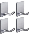Four Adhesive Stainless Steel Wall Hooks 4 Pack Heavy Duty Waterproof Stick On Mount for Towels Coats Hats Robes Bags