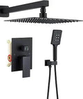 Matte Black Rain Shower System With High Pressure 10 Inch Brass Rain Shower Head And Handheld Kickass Rainfall Shower Set