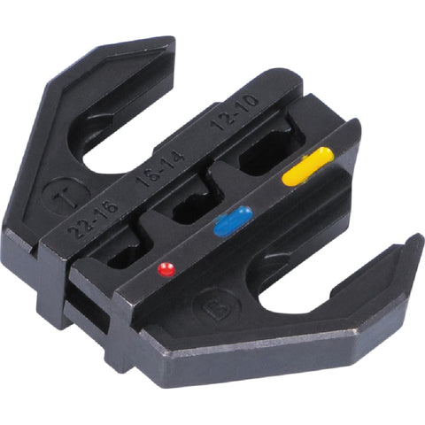 Close-up of interchangeable die from Ratchet Crimping Tool Set With Four Interchangeable Dies For Heat Shrink Terminals And Ferrules