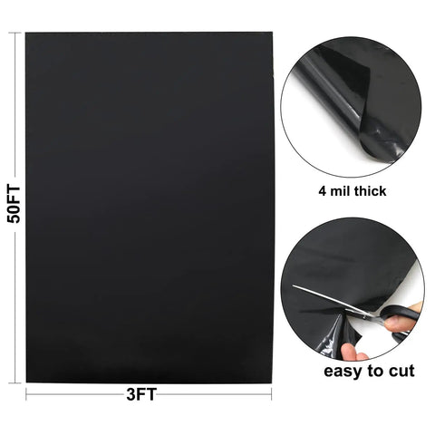 Heavy Duty Black Plastic Sheeting 4 Mil Weed Barrier for Gardens and Landscaping, 3 ft x 50 ft, showing texture and thickness