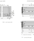 Technical diagram showing dimensions for 3D Adjustable Soft Close Full Extension Drawer Slides, Undermount Ball Bearing Runners, 250mm