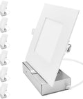16 Pack 6 Inch Canless Led Recessed Lights With Built In J Box, showing compact junction box and sleek white panel design.