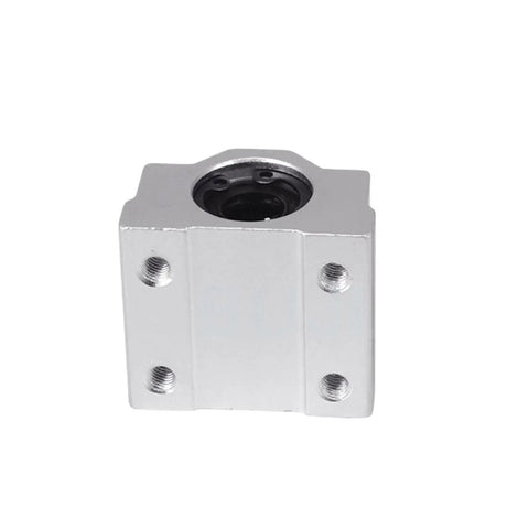 SC8UU Linear Motion Ball Bearing Guide For CNC Routers And 3D Printers, aluminum slide block with black bearing, precise engineering.