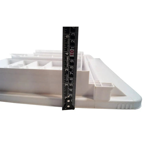 Replacement Fridge Crisper Drawer Pan Cover For WR32X10398 And WR32X1094 with ruler showing height, white plastic