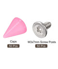 Badass Pink Cone Spike Studs And Screw Back Rivets For Leather Craft Bag Repair Hella Durable Carbon Steel Metal Hardware Kit With 50 Sets, 7mm pink spike and silver screw post.