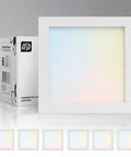 Lit 9 Inch LED Square Flush Mount Ceiling Light 18W 1270 Lumens 3CCT Dimmable Ultra Slim ETL Listed shown with packaging
