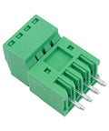 4 Pin Screw Terminal Block Connector with 2.54mm Pitch for PCB Mount, showing front view of green plastic connector with metal pins.