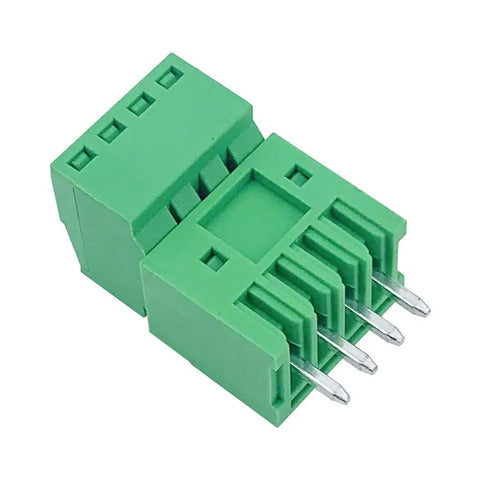 4 Pin Screw Terminal Block Connector with 2.54mm Pitch for PCB Mount, showing front view of green plastic connector with metal pins.