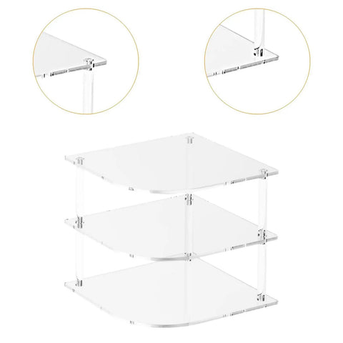Acrylic Corner Shelf Cabinet 3 Tier Plate Rack Storage Organizer for cups, dishes, and water glasses on desktop countertop