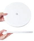 Hands holding Must Have 4 Inch Acrylic Lazy Susan Turntable With Ball Bearing For Spice Rack Kitchen Pantry Table Decor White