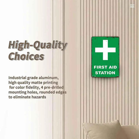 12 By 8 Inch Aluminum First Aid Station Sign Durable Rust Resistant Metal With High Contrast Readable Lettering Indoors