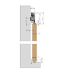 Diagram of Sliding Barn Door Track Kit In Stainless Steel With Top Mount Hardware, showing side installation view with measurements