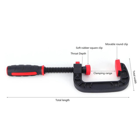 G Clamp Woodworking Tool With Quick Adjustable Movable Jaw For DIY Woodworking And Carpentry Projects 2 Inch Opening 50mm Soft Grip Holding Clamp, side view