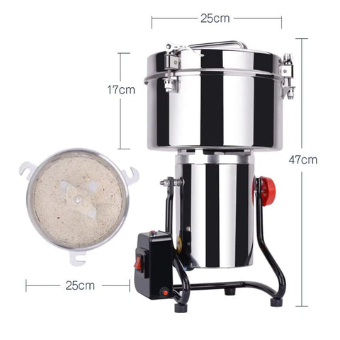 Electric Grain Grinder High Speed Stainless Steel All In One Powder Machine dimensions and blade view