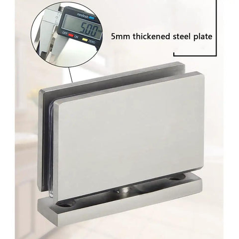 Heavy Duty 304 Stainless Steel Glass Shower Hinge that Handles the Heat with a Brushed Finish and Rock Solid 90 Degree Pivot, 5mm thick.