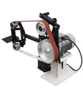 Tough As Nails Belt Sander And Knife Grinder With Multi Angle Sharpener showing copper motor and belt system for metal shaping.