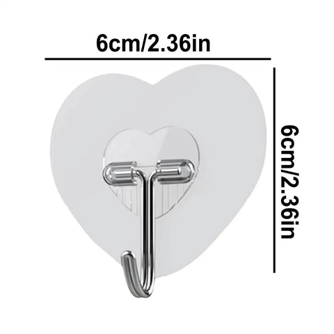 Heavy Duty Adhesive Wall Hooks With Slick Grip Keep Your Towels And Gear Locked In Place Zero Drilling Hassle Clear Transparent Look Fits Any Room Flawlessly, heart-shaped design measuring 6cm.
