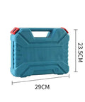Heavy Duty 12V Rechargeable Drill Set Coupled With A Complete 25 Piece Electric Screwdriver Kit in a blue hard case measuring 29x23.5cm.