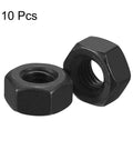 Heavy Duty 1/4 28 Unf Hex Nuts Forged From Carbon Steel Grade 8.8 With Black Oxide Coating For Solid Grip On Bolts And Auto Repair Built To Last Tough As Nails Garage Essentials Set Of Ten Pieces, two nuts on display.