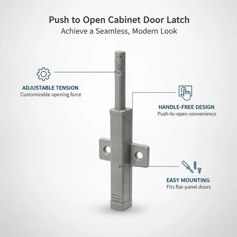 Heavy Duty Push To Open Cabinet Latch With Aluminum Alloy Rebounder For Handle Free Kitchen Cabinets And Wardrobes Gray 1 Pack