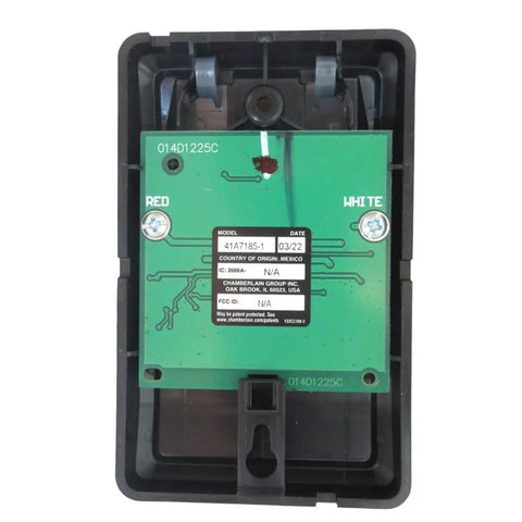 Back view of All In One Garage Door Wall Control For Security Plus 2.0 And MyQ Openers With circuit board visible