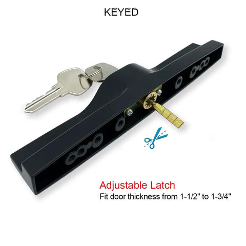 Sliding Patio Door Handle Set With Mortise Lock And Key Cylinder For Wood Doors, White Finish, showing adjustable latch mechanism