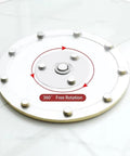 Round Glass Lazy Susan With Hella Sturdy Thickened Base For Dining Tables Heavy Duty Heat Resistant Serving Tray showing 360° rotating mechanism.