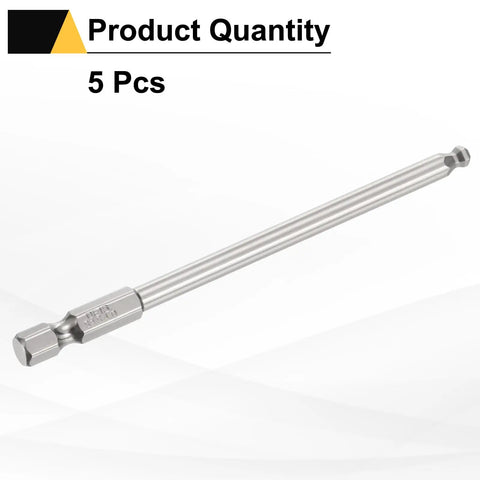 5 Piece Magnetic Ball End Hex Screwdriver Bit Set H4 4mm With One Quarter Inch Hex Shank 100mm Long S2 Steel Metric Bits For Power Tools And DIY Projects Pro Grade, 5 pcs