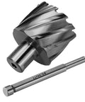 Badass Hss Annular Cutter 1 13/16 Inch Cut Diameter With 3/4 Weldon Shank And Precision Pilot Pin displayed from side view.