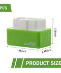 2 Pack OBD2 Fuel Saver Module For Most Cars Plug And Play Energy Optimizer That Talks To Your ECU To Fine Tune Fuel Injectors And Timing Boosting Gas Mileage Smoother Ride And Quicker Throttle Feel Green, showing product dimensions
