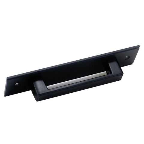 2 Pack Black Barn Style Door Pulls With Plate Punch Free 7 Inch Closet And Drawer Handles, black aluminum handle, front view
