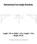 Technical drawing of Beefy Heavy Duty Angled Shelf Bracket for Wood to Wood and Wood to Wall Framing, Galvanized Iron, Silver Finish, 1 Pack