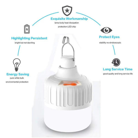 Newest 30W 5500LM Waterproof Rechargeable LED Night Light Bulb Dimmable Emergency Light With Hook, Energy Efficient Design