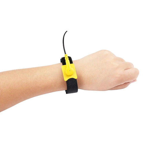 Anti Static Wrist Strap Kit With 11 Inch Grounding Wristband, yellow alligator clip, adjustable black strap on wrist