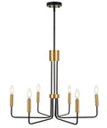 Black And Gold Modern Chandelier With Six Light Arms For Dining Room Farmhouse Style Hanging Light Fixture with brass accents