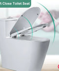Adjuble Soft Close Round Toilet Seat Open Front Design White with soft-close feature and top fixed hinges for easy installation.