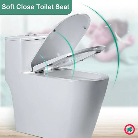 Adjuble Soft Close Round Toilet Seat Open Front Design White with soft-close feature and top fixed hinges for easy installation.