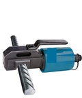 Heavy Duty Electric Hydraulic Rebar Cutter With Swivel Head And Cr12Mov Blades Handles Eight To Thirty Two Millimeter Rods cutting a steel rod.