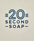 Logo with text '20 Second Soap' on a beige background