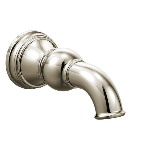 Weymouth Half Inch Slip Fit Tub Spout Non Diverting Polished Nickel Finish for standard bathtubs, side view