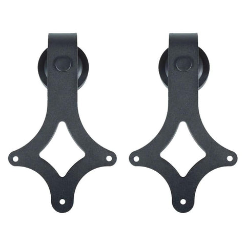 Sliding Barn Door Hardware Kit Rustic Star Track System In Matte Black Steel shown with two rollers and star-shaped mounts