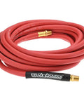 Heavy Duty Rubber Air Hose Fifty Feet Long With Half Inner Bore And Matching Mnpt Ends, red, oil resistant, coiled.